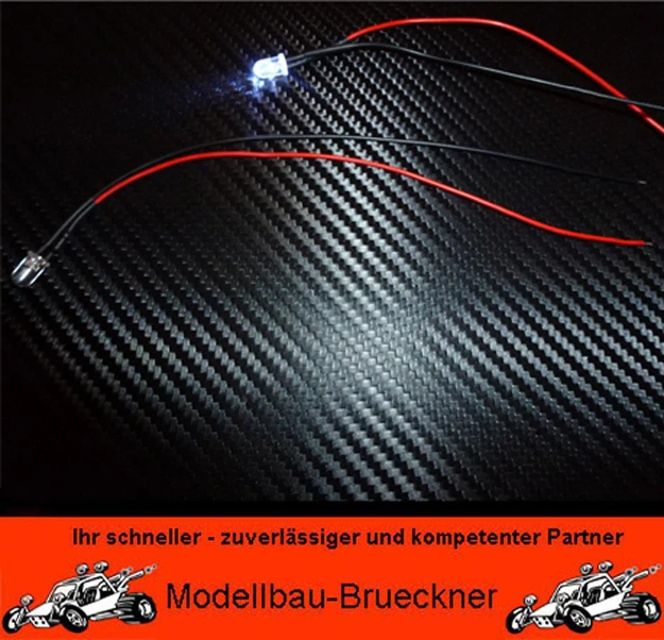 2 Stück LED 5 mm weiß 6 Volt fertig verlötet Beleuchtung RC-CAR FG Carson HPI - Bild 1 von 1