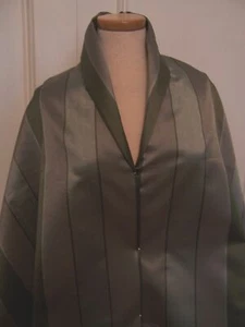 2.75Y CELADON PEWTER GREEN SILK TAFFETA TEXTURED STRIPES FABRIC DRESS/HOME #BP43 - Picture 1 of 4