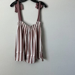 Bobeau Pink Mauve Stripe Tie Strap Baby Doll Blouse Sz L NWT B-34 - Picture 1 of 3