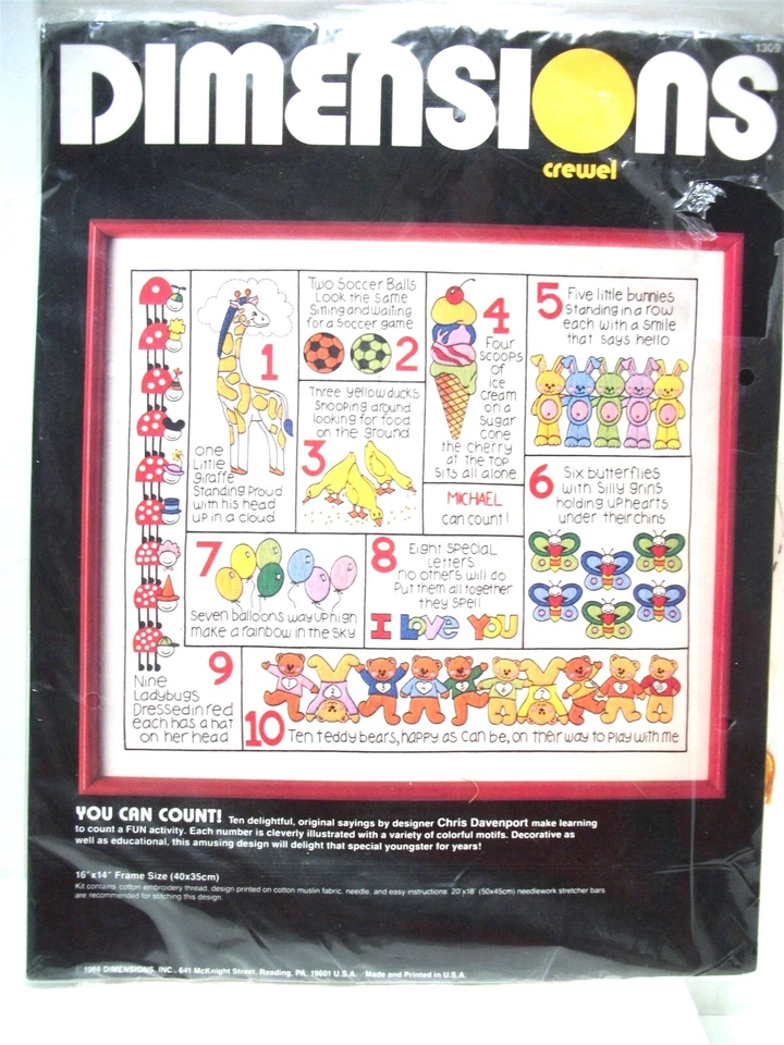 UNOPENED Dimensions HOW TO COUNT Crewel Kit #1309  Decorative Amusing - Image 1 of 4