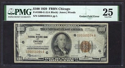 ERROR 1929 $100 FRBN  ♚♚GUTTER FOLD ERROR♚♚  PMG VF 25 RARE NOTE!!! - Image 1 of 3