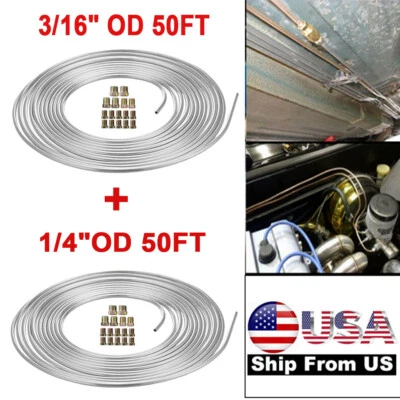 Kit de tubería de línea de freno de acero galvanizado de 1/4" y 3/16" 50 pies para automóvil de 2 rodillos 32 accesorios Foto 1 de 4