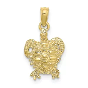 Real 10kt Yellow Gold 2-D Sea Turtle w/ Spiny Shell Charm - Picture 1 of 4