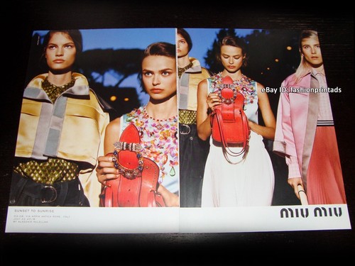 MIU MIU 2 pagine STAMPA ANNUNCIO RESORT 2017 BIRGIT KOS Dree Hemingway FARETTA RADIC