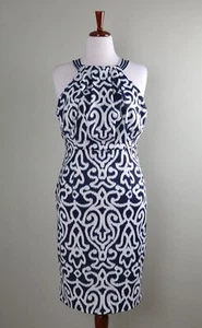 Vestido Blusa Halter Estampado Azul Marino Gretchen Scott Nuevo con Etiquetas $229 Bougie Talla Grande - Imagen 1 de 6