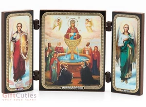 Folding Wooden Triptych Icon Life-giving Spring Virgin Mary Живоностный Источник - Picture 1 of 7