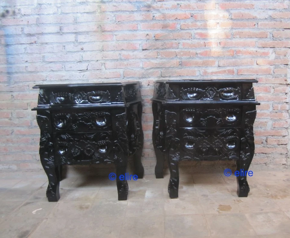 2 x Matt Black GOTHIC  Rococo Bedside tables   - Image 1 of 1