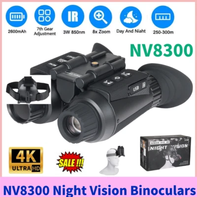 NV8300 3D 1080P 4K 8X Zoom Night Vision Binoculars Infrared Head Mounted Goggles - Image 1 of 4