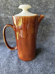 Vintage Retro MCM Coffee or Tea Carafe Server with Lid Brown Ribbed Design - Picture 1 of 21