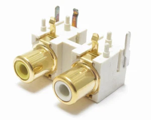 RCA Female Connector Pair, Right Angle PC Mount, White, 25pc - Picture 1 of 2
