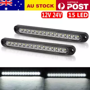2X White 15 LED Tail Lights Reverse Slim Light Strip Trailer Truck Light 12V 24V - Picture 1 of 12