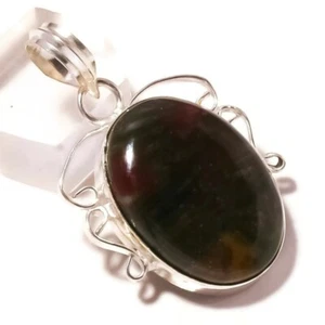 Natural Jasper Hand Polished Oval Gemstone Silver Overlay Handmade Pendant A3623 - Picture 1 of 4