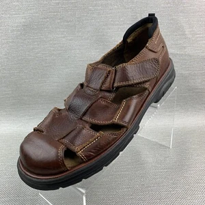 Duck Head Fisherman Sandals Brown Leather Cutout Round Toe Hook Loop Strap Sz 9M - Picture 1 of 11