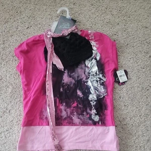 Self Esteem Girls 3PC Pink Shirt w/ Hat & Scarf Set/Size XL 14-16/NEW - Picture 1 of 8