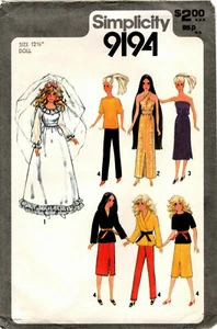 Simplicity 9194 Vintage 1979 Fashion Doll Wardrobe Sewing Craft Pattern Uncut - Picture 1 of 2
