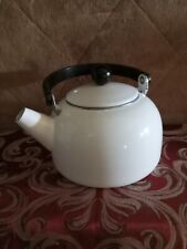 A Vintage 6" Tall And 4" Wide Enameled Steel Bright White 1.6 Quart Tea Kettle 