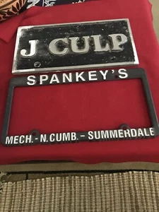 J CULP Heavy Cast Aluminum License Plate Personal + Spankey’s Frame Rare Set - Picture 1 of 10