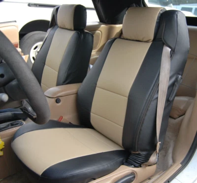 for CHRYSLER SEBRING CONVERTIBLE 2001-06 CUSTOM 2 FRONT SEAT COVERS BLACK/BEIGE - Image 1 of 4