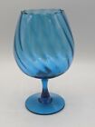 Vintage Empoli? Glass Swirl Optic Blue Brandy Snifter 8 3/8" Tall Ruffled