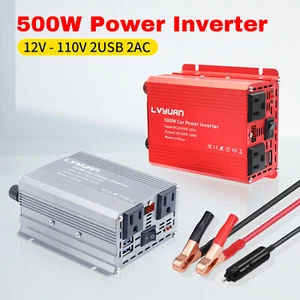 500W Car Power Inverter 12V to 110V 120V W/ 2USB & 2AC & LED Display Red Silver - Picture 1 of 24