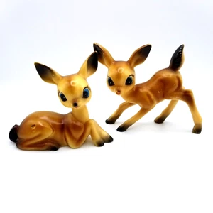 Vintage 1960’s Hard Plastic Christmas Reindeer Big Eye Set of 2 Anthromorphic - Picture 1 of 11