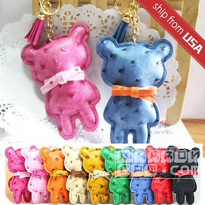 Lindo Llavero Coreano Grande Cuero Borla Oso de Peluche Bolso Dije Llavero de Lujo Foto 1 de 4