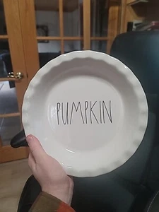 Rae Dunn Artisan Collection “PUMPKIN” Pie Plate/Pan White Ceramic  - Picture 1 of 3