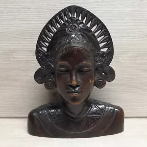 Vintage Woman Bali Head Bust Carved Carving Hard Wood Balinese Wooden - Picture 1 of 15