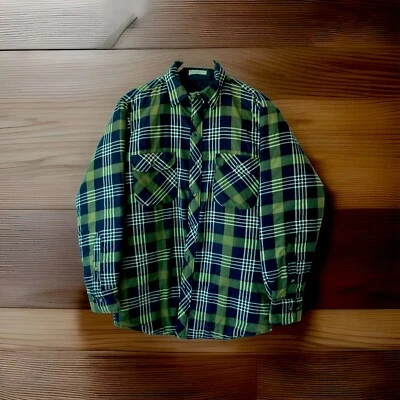 Northwest Territory Shacket/Mens Medium Quilt Lined Plaid Flannel/Green/ Blue - Image 1 of 4