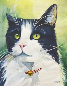 black and white tuxedo cat giclee print of my original painting signed 8x10 - Bild 1 von 2