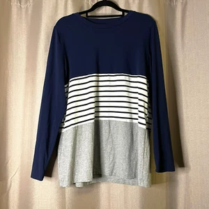 Shein Sweater Top Blue Womens Size L Striped Lightweight Casual Travel - Picture 1 of 9