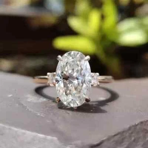 Zertifizierter seltener natürlicher 3,20ct ovaler weißer Diamant 14K Gelbgold handgefertigter Ring - Bild 1 von 11