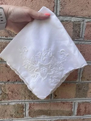 Pañuelo bordado vintage para mujer blanco roto algodón pañuelo boda patrimonio Foto 1 de 4