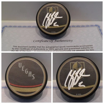 Brandon Saad Autographed Signed Vegas Golden Knights Puck COA Reverse Retro Puck - Image 1 of 3