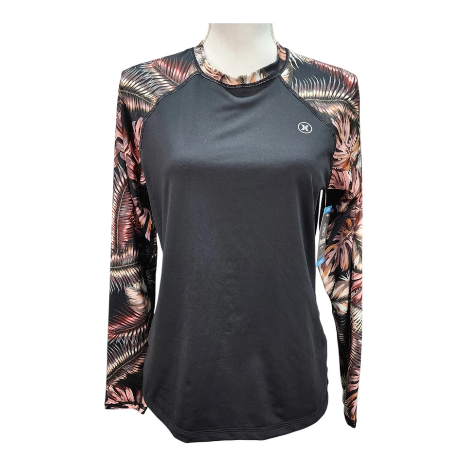 Hurley Swim Shirt Women's LARGE UPF 50 Rash Guard Long Sleeve Scattered Palm
