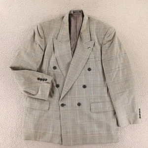 VTG Prince of Wales Jacket L Gray Check 100% Wool Blazer Double Breasted  44R - Picture 1 of 17