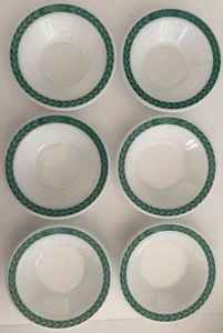 PYREX Double Tough Green Laurel Leaf Restaurant Ware 6.5" Bowls Set of 6 USA - Bild 1 von 13