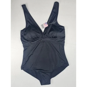 Serra Damen XL Schwarz V-Ausschnitt Rüschen Taille Einteiler Badeanzug Neu - Bild 1 von 9