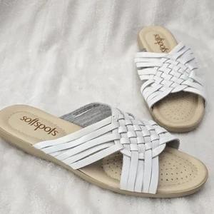 NUEVA Sandalia Plana Deslizable Cuero Tejido Blanco Softspots en Caja Talla 8N Playa Costera - Imagen 1 de 7