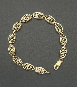 14K Solid Yellow Gold Filigree 7" Bracelet - Picture 1 of 9