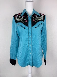 Scully women's XS turquoise blue horseshoe and roses embroidered western shirt - Picture 1 of 10