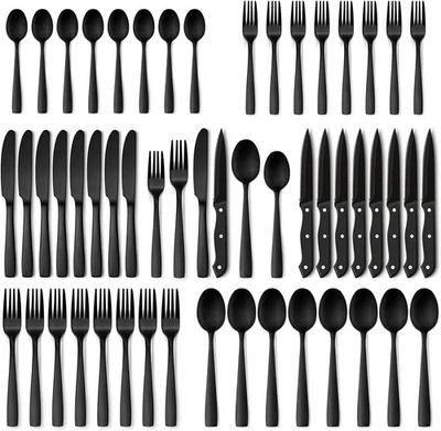Hiware 48-Piece Matte Black Silverware Set with Steak Knives, Black Flatware Set - Image 1 of 4