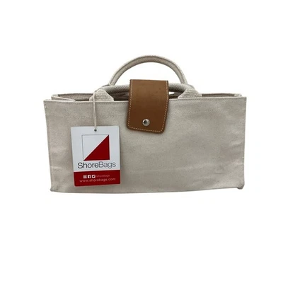 Bolso de Mano ShoreBags Carmel Botella Única Algodón Lona Vino Cierre de Cuero Foto 1 de 4