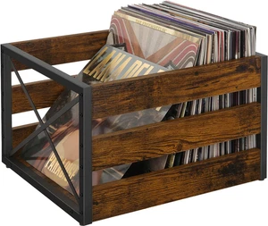 Vinyl Record Storage, Large LP Vinyl Record Storage Crate, Metal & Wooden Album - Imagen 1 de 12