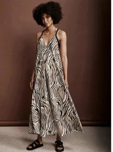 Mint Velvet Cream Animal Print Halter Midi Beach Dress - Large - Picture 1 of 9