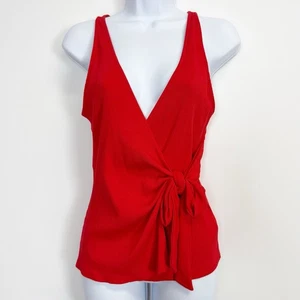 Express Tanktop Damen Medium rot gerippt seitlich zum Binden VNeck Bluse neu mit Etikett - Bild 1 von 9