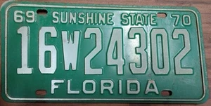 VINTAGE 1969-1970 FLORIDA LICENSE PLATE SUNSHINE STATE GREEN/WHITE SARASOTA - Picture 1 of 2