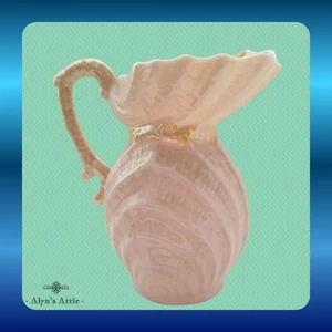 Antike Belleek Lustre Limpet Kanne Milchkännchen grün Bodenstempel 10,5 cm - Bild 1 von 17