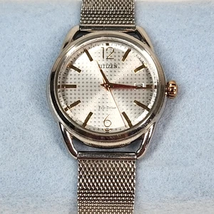 Citizen Eco-Drive Watch Silver Dial Gold Rose Gold Tone 3 Hand Date J810-S108748 - Picture 1 of 15