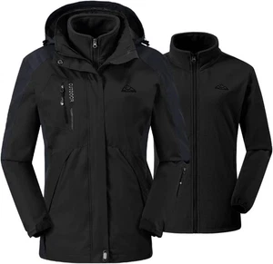 Womens Winter Jacket 3 in1 Softshell Waterproof Windproof Black Size M - Picture 1 of 6